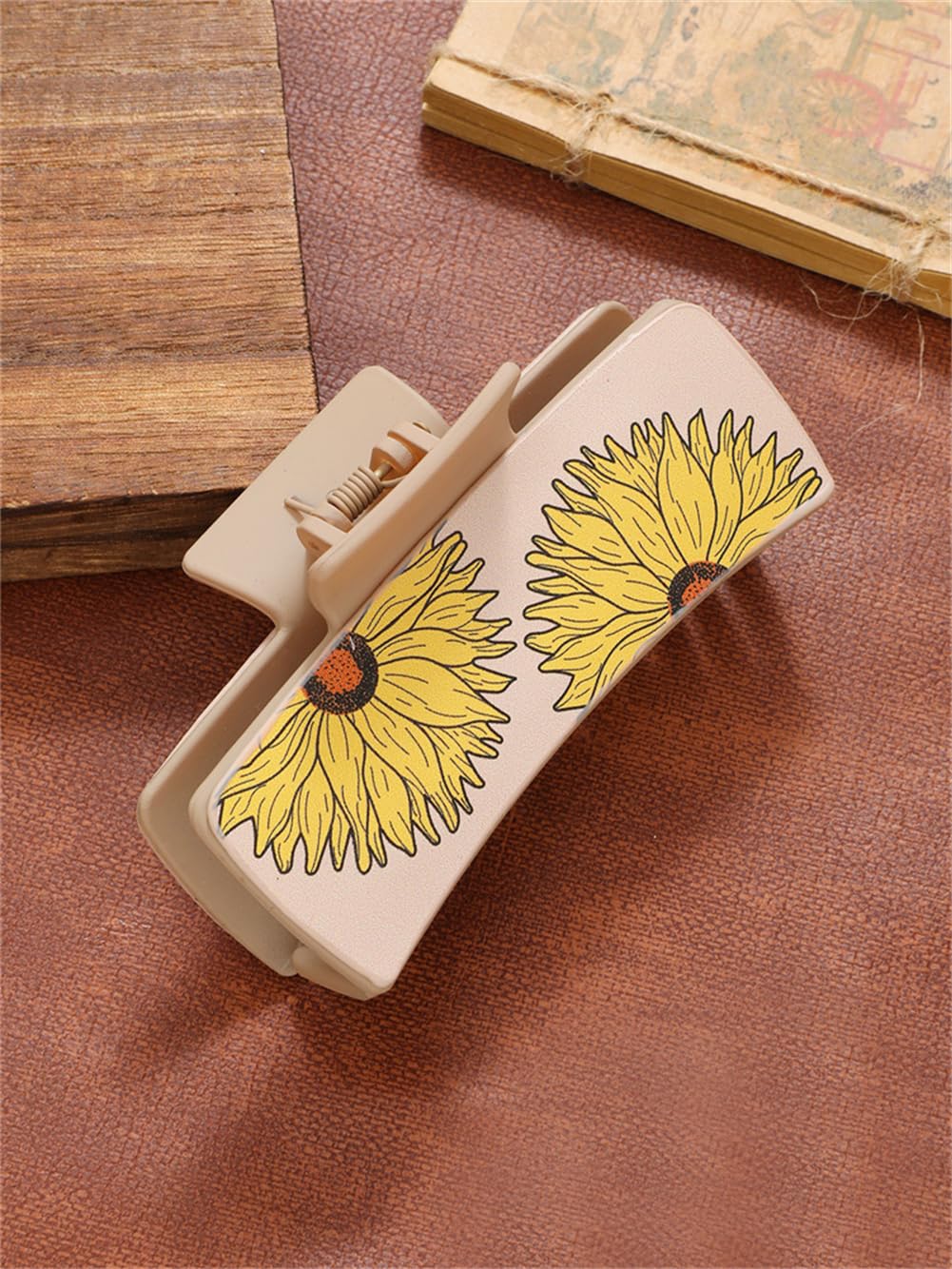 yangzerang Sunflowers Hair Claw Clips for Women Matte Plastic Floral Hairpins Flower Sunflower Floral Square Claw Clips - Image 4
