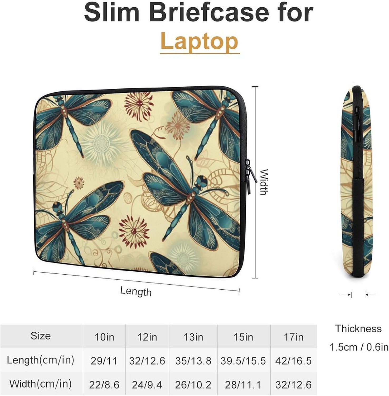 Laptop Case Sleeve 17inch Shockproof Laptop Case Dragonfly Laptop Sleeve Carrying Case
