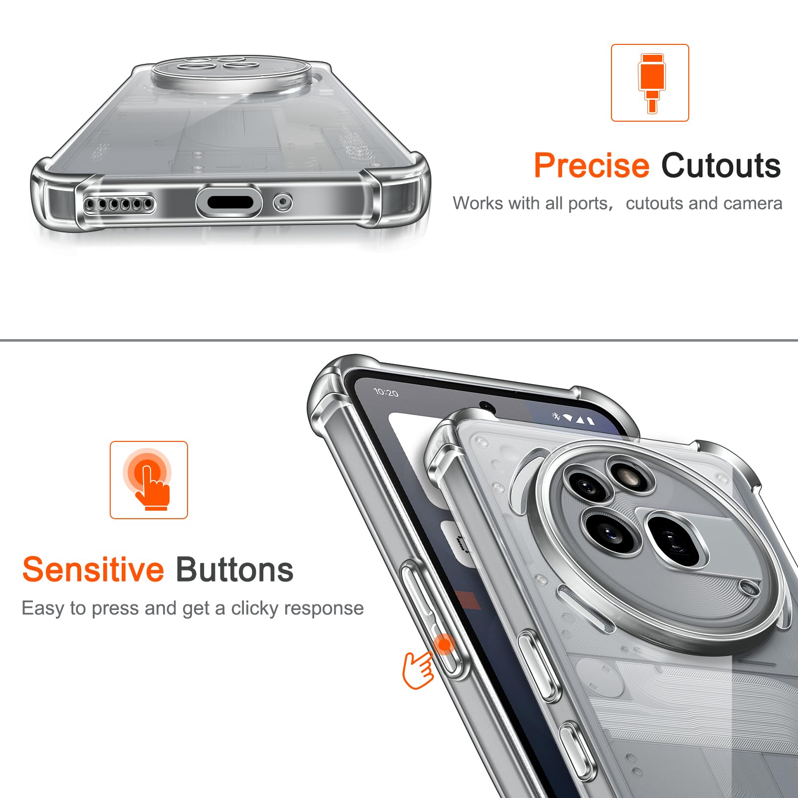 iVoler 3 in 1 Cover per Nothing Phone 3a Pro con 2 Pezzi Pellicola Vetro Temperato, Trasparente Antiurto Custodia, Sottile Morbida in Silicone TPU Protettiva Case