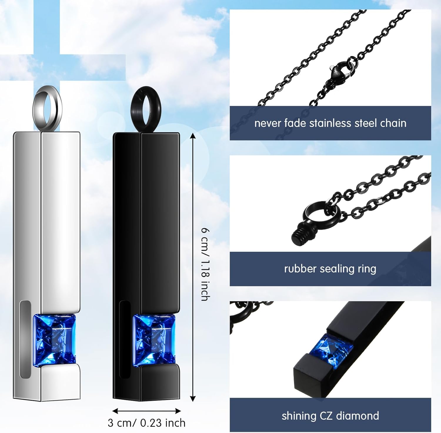 Henoyso 12 Pcs Urn Necklace for Ashes Bulk Cremation Cross Heart Cubic Jewelry Stainless Steel Memorial Locket for Men Women