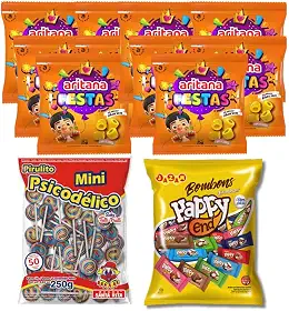 Kit Guloseimas Salgadinho Pirulito Chaves Bombom Sortido