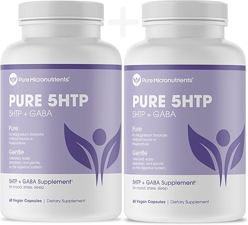 Pure 5-HTP (5-hidroxitriptófano) Plus GABA Suplemento - para el sueño, el estado de ánimo y el estrés - 120 cápsulas vegetales - Paquete de 2