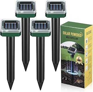 CherryPig Ultrasonic Mole Repellent Solar Powered Sonic Mole Deterrent Spikes,Snake Gopher Vole Repellent for Lawn Garden...