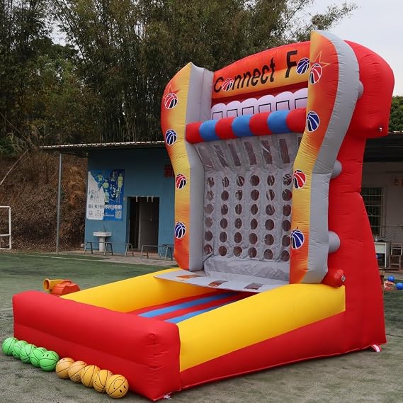 Giant 4 in a Row Connect Inflatable Connect 4 Basketball Game with Blower+20 Balls, Inflatable Carnival Games for Party, Lawn Games, School Events