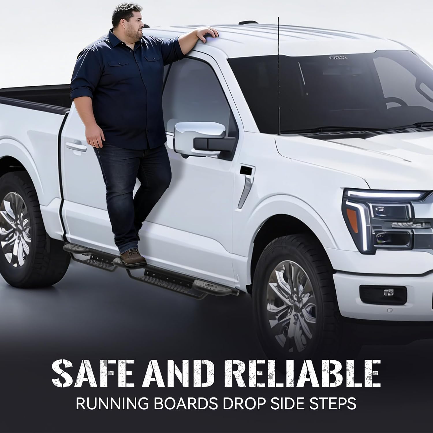 Running Boards Compatible with 2015-2025 Ford F150/2017-2025 Ford F250 F350 F450 F550 Side Steps Heavy-Duty Steel Nerf Bars Bolt-on Step Plates Rock Sliders Rail