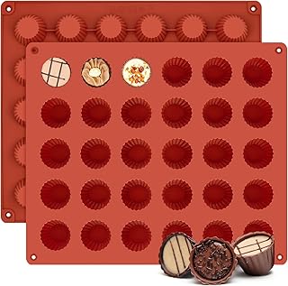 2 Pack Mini Peanut Butter Cup Molds, Bite Size Silicone Chocolate Candy Mold for Small Truffles, Fat Bombs, Jello (60 Cups)