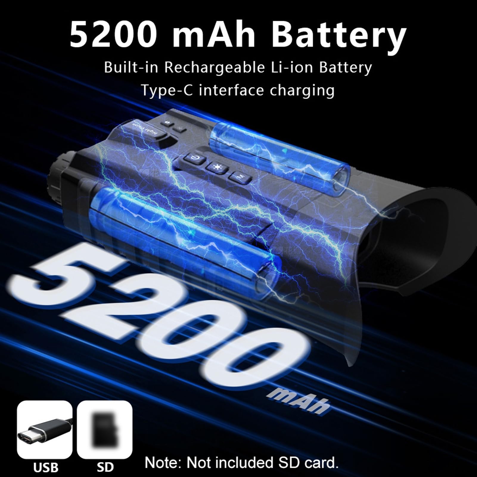 Jumelles de vision nocturne 500 m zoom optique 4x numérique 8x rechargeable 5200 mAh observation oiseaux camping chasse