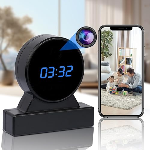 Reloj de cámara de niñera Full HD 1080P - Cámara de vigilancia compacta WiFi para uso en interiores - Diseño discreto con visión nocturna para