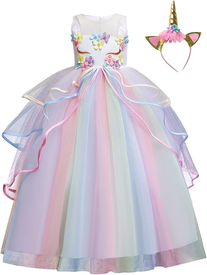 NNJXD Flower Girls Unicorn Costume Pageant Princess Party