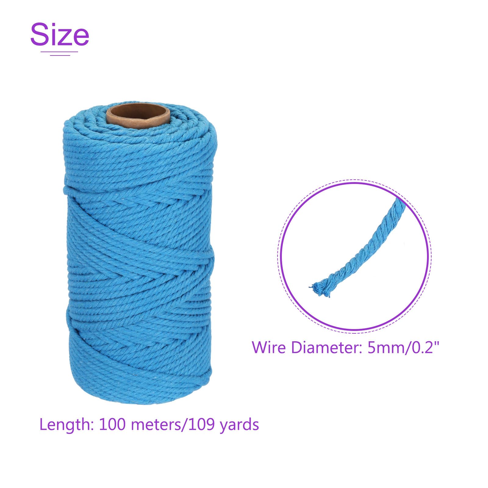 DMiotech 5mm x 100M (109 Yard) Peacock Blue Natural Cotton Macrame Rope - Image 4
