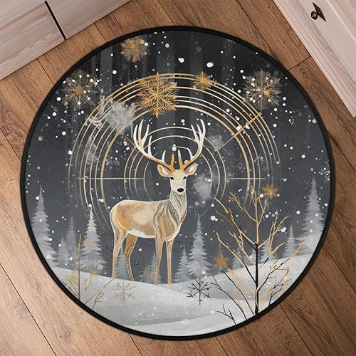 Miniatura 6 de Christmas Tree Animal Reindeer Snowflakes (3) Round Area Rug 3ft Machine Washable Circular Rugs for Dining Room Table Bedroom Playroom Throw Rugs