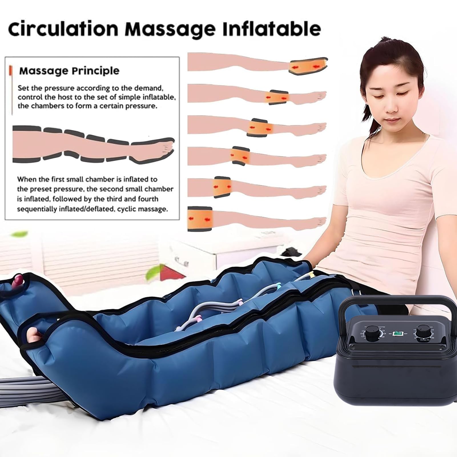 Massaggiatore per il drenaggio linfatico, massaggiatori elettrici per piedi e gambe, allevia il dolore alle gambe con il drenaggio linfatico, migliora la circolazione, per la circolazione, b