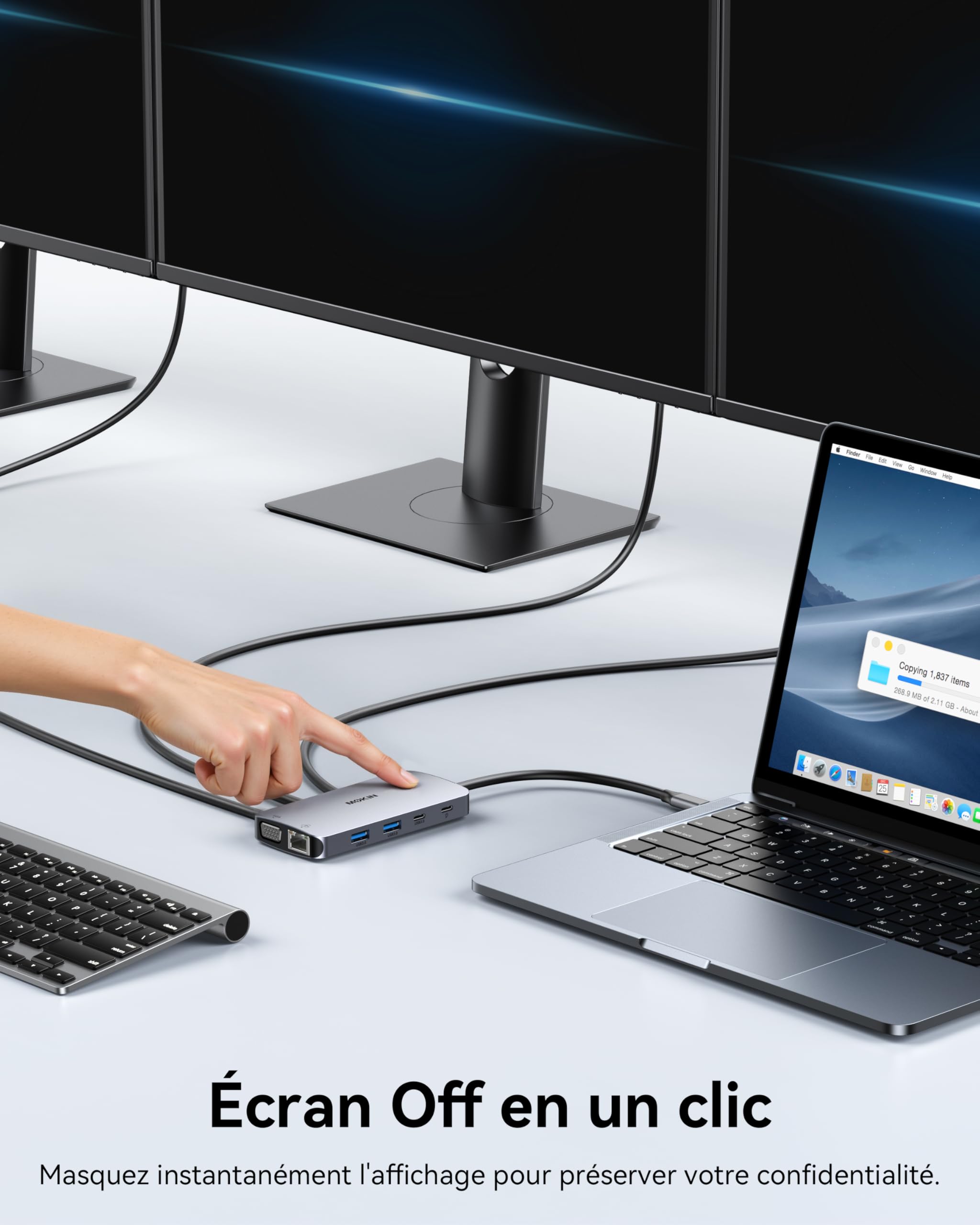 MOKiN Station d'accueil USB C Triple Écran 9 en 1 Dock USB C Double HDMI 4K DisplayPort VGA PD 100W Ethernet Gigabit USB A/C 3.0