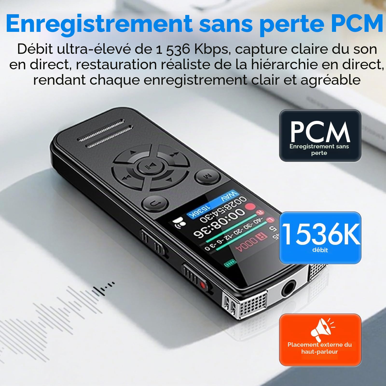 Dictaphone numérique 64 Go - Enregistreur vocal avec lecture - Enregistreur vocal portable USB-C - Mini enregistreur vocal numérique - Pour travail, étude, réunion, interviews
