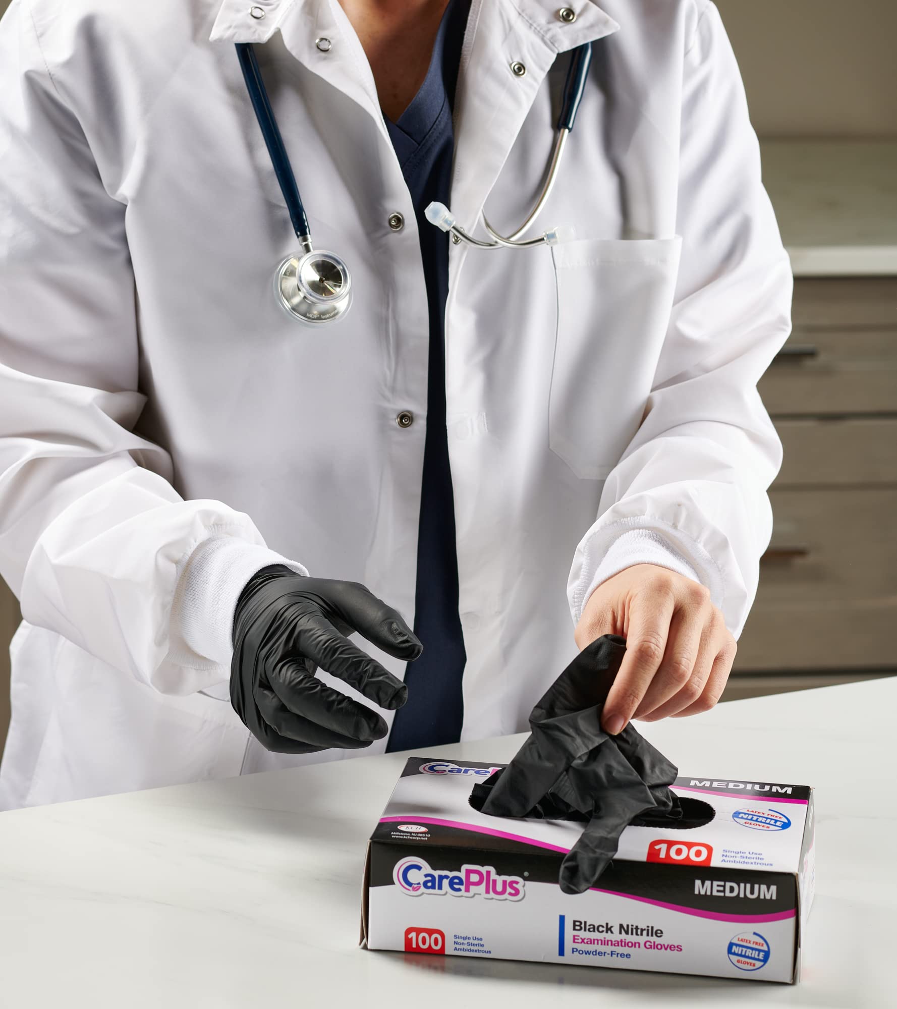 Care Plus Guanti in nitrile per esami medici, taglia L, neri, senza lattice, senza polvere, non sterili, per uso alimentare, meccanici, 100 pezzi