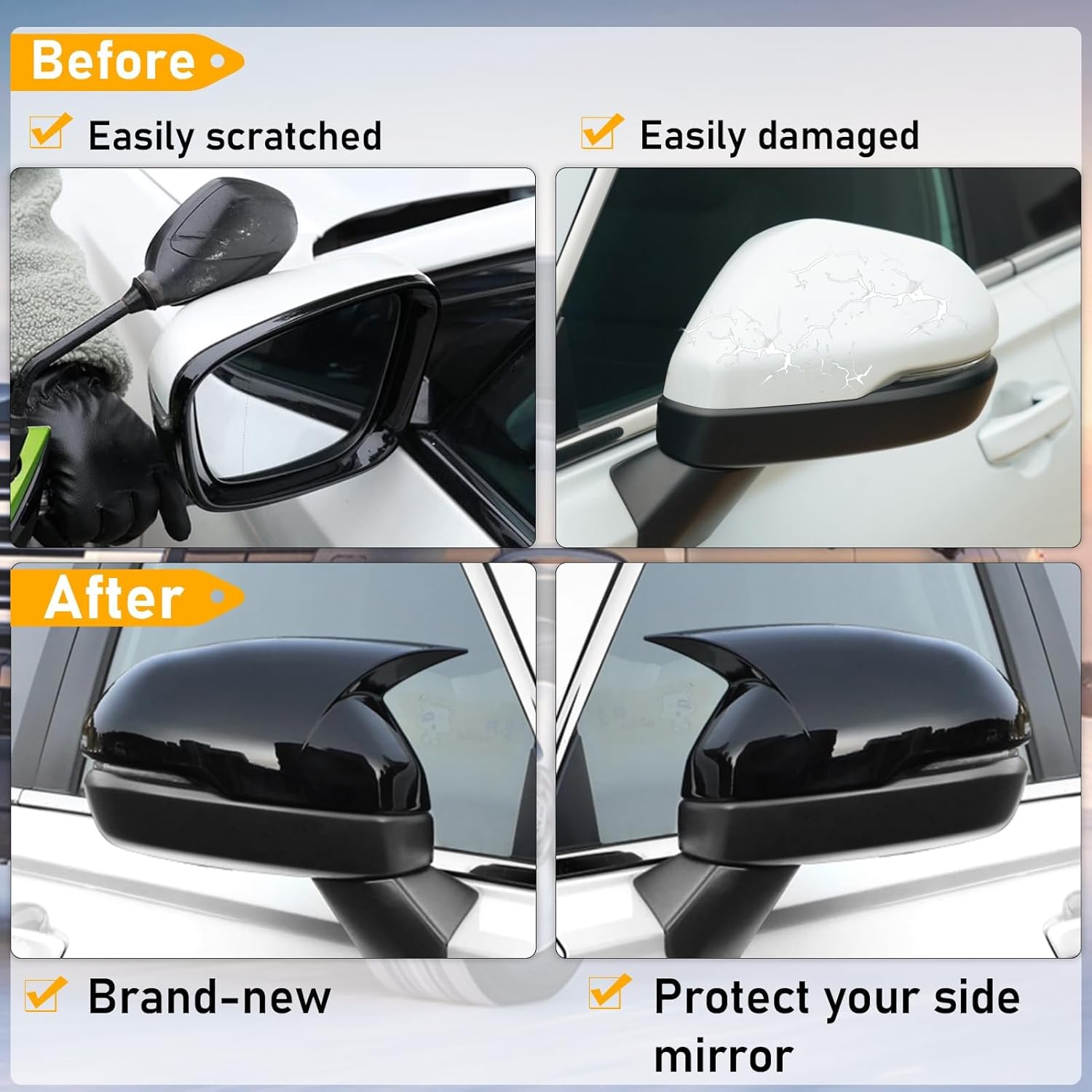 Compatible with Honda CRV Mirror Cover Overlay 2023 2024,11th Gen CRV Ox Horn Rearview Mirror Caps Trim for Driver & Passenger Side, with Turn Signal Light Gap,Glossy Black (1 Pair)