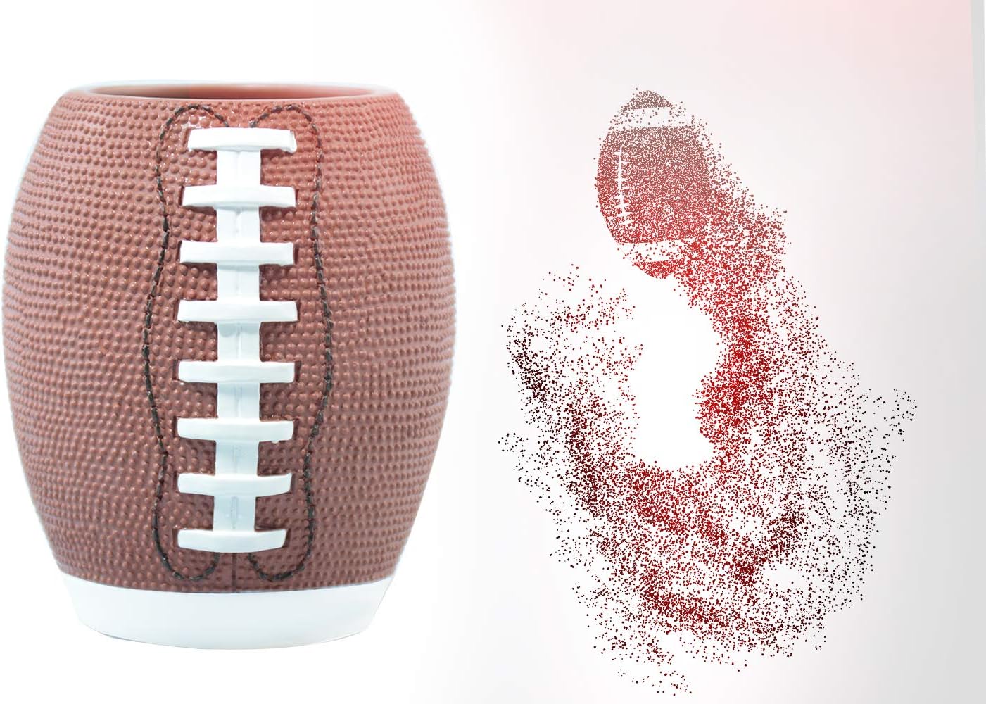 4-Piece Sports Bathroom Accessories Set Complete with Basketball Lotion/Soap Dispenser,Soccer Bath Cup/Tumbler,Base Ball Soap Dish,Football Toothbrush Holder