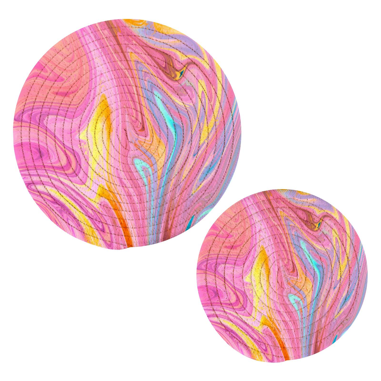ALAZA Pink Marble Opal Fluid Trivets for Hot Dishes 2 Pcs,Hot Pad for Kitchen,Trivets for Hot Pots and Pans,Large Coasters Cotton Mat Cooking Potholder Set
