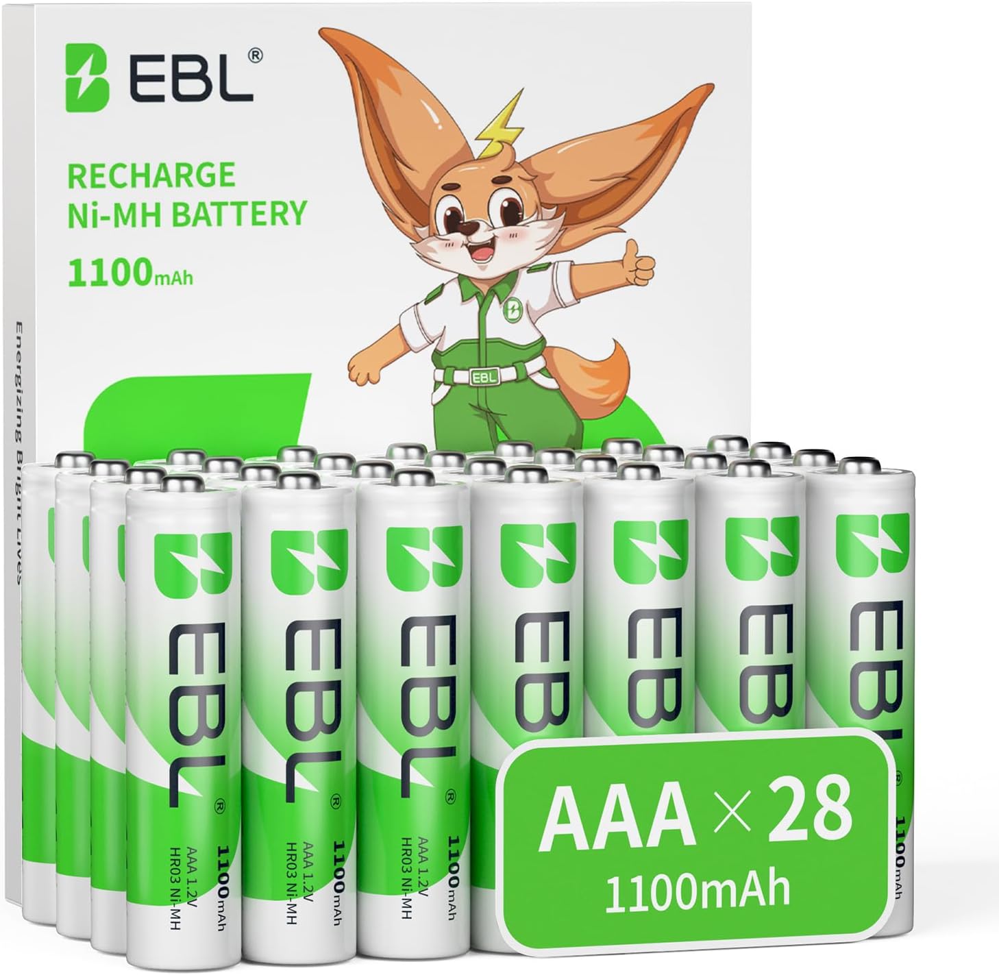 EBL AAA Rechargeable Batteries(28-Counts) Pre-Charged High Capacity 1.2V 1100mAh Ni-MH Rechargeable Battery(Battery Case Included)