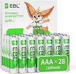 EBL AAA Rechargeable Batteries(28-Counts) Pre-Charged High Capacity 1.2V 1100mAh Ni-MH Rechargeable Battery(Battery Case Included)