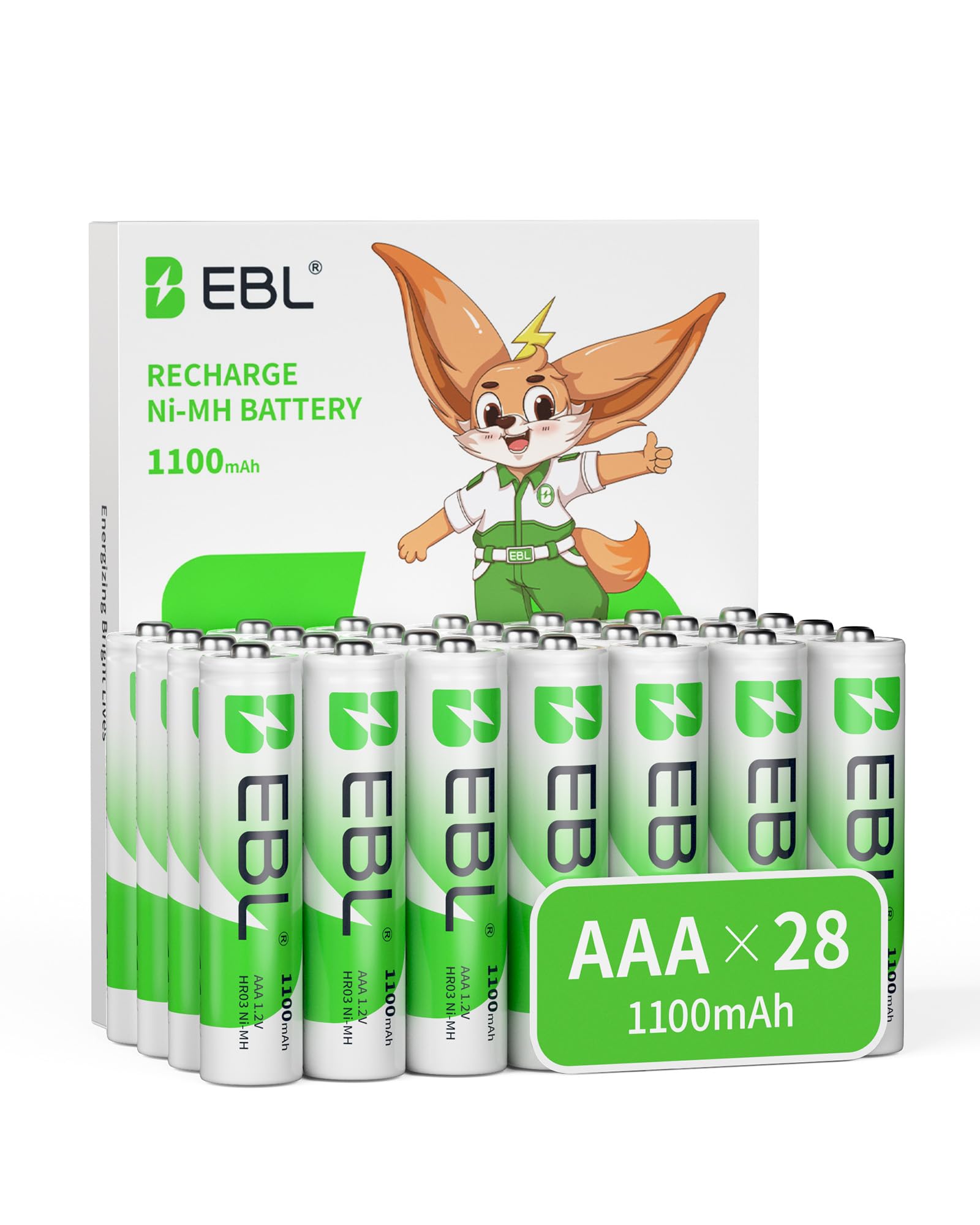 EBL AAA Rechargeable Batteries (28-Counts) Ready2Charge 1.2V 1100mAh Ni-MH Battery