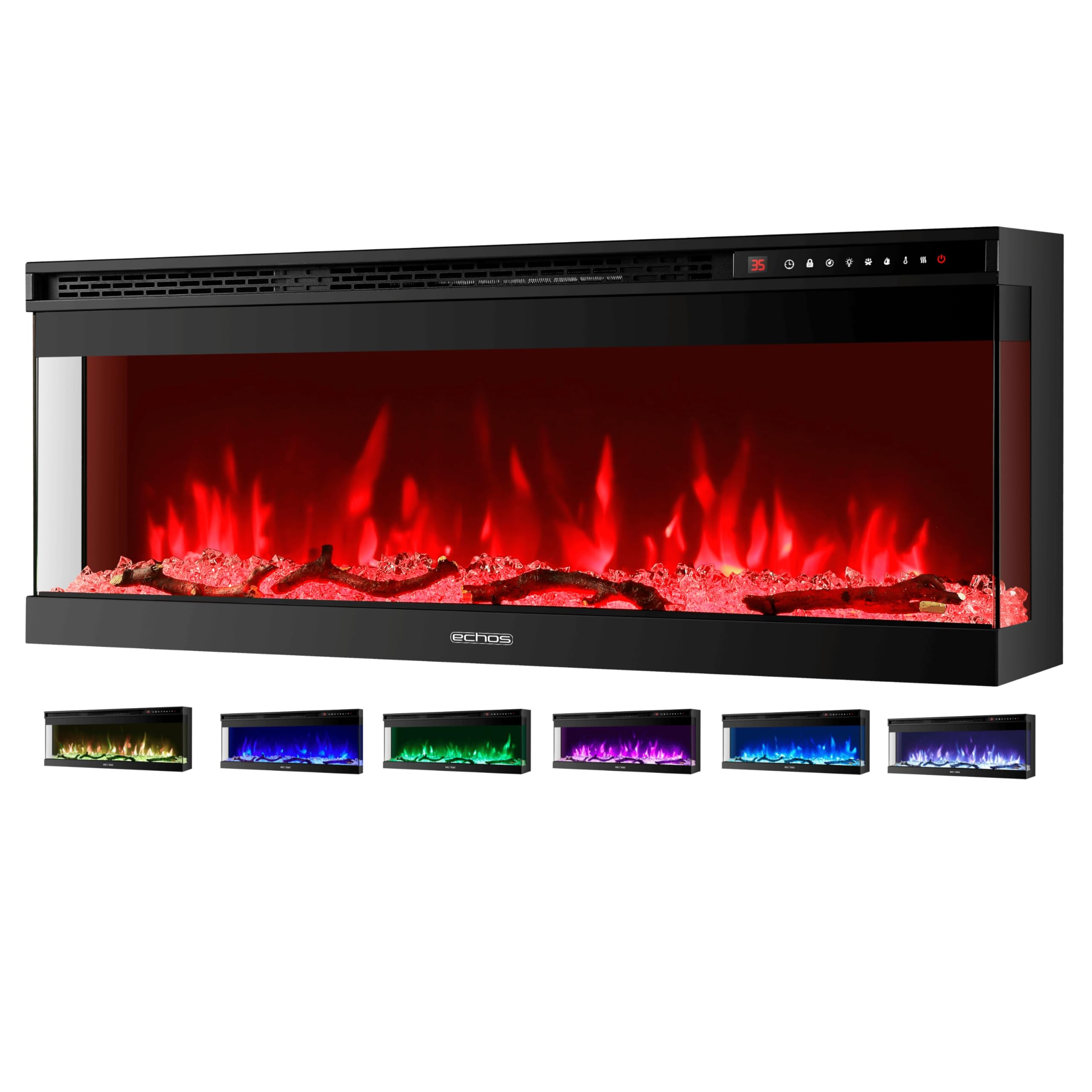 Camino elettrico con riscaldamento, termoventilatore a risparmio energetico, 1500 W, effetto fiamma