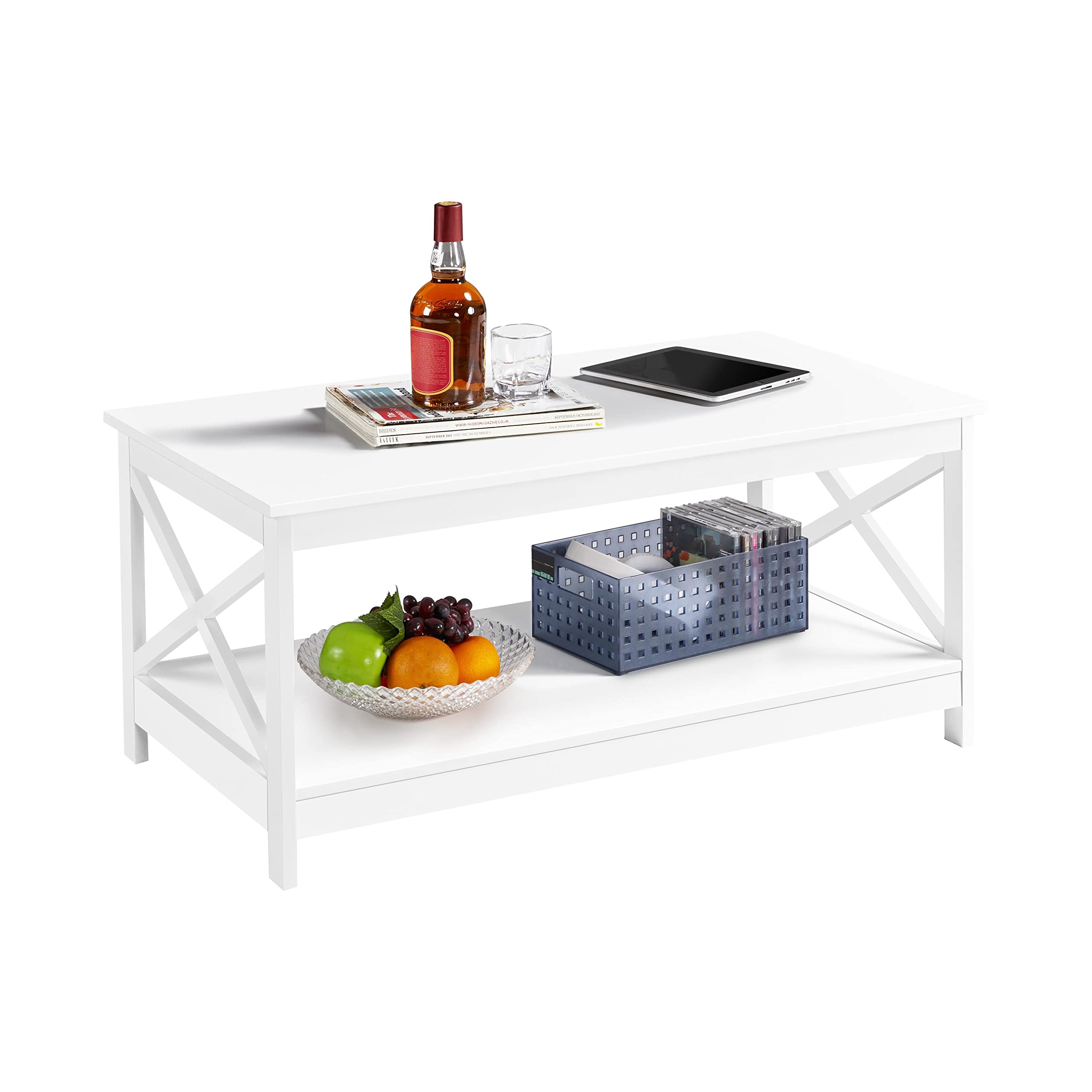 Ddav Salontafel, Salontafel Met Verhoogd Blad, Lage Woonkamertafel 105x55h45 56 Cm Wit