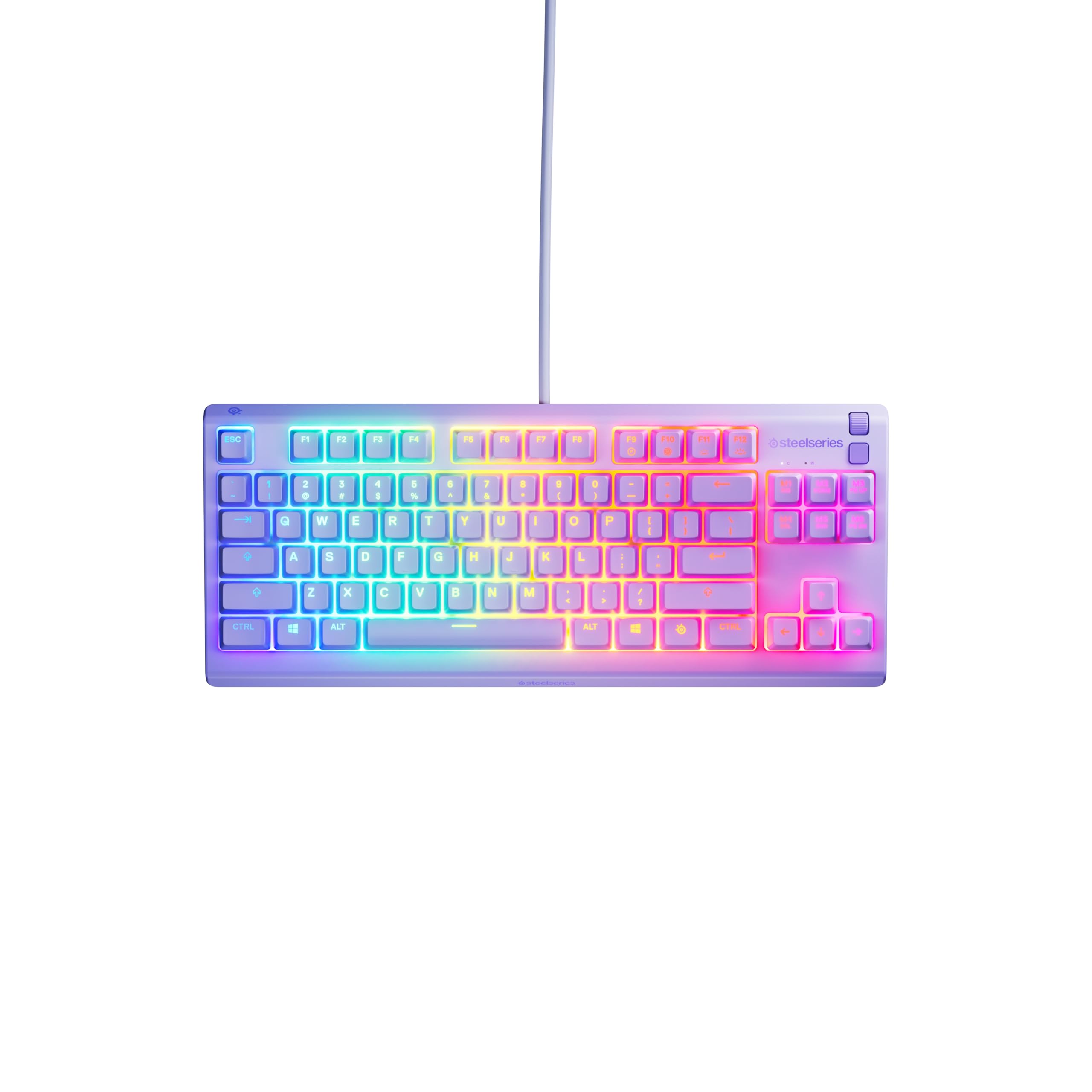 SteelSeries Apex 3 TKL Lawendowa RGB - klawiatura dla graczy – Obudowa bez części numerycznej – 8-strefowe podświetlenie RGB –Odporna na wodę i kurz –Niezwykle cichy przełącznik mechaniczny -UK QWERTY