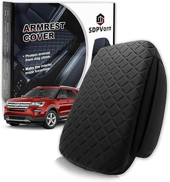 Center Console Cover for Ford Explorer Arm Rest Lid, Diamond Quilted Armrest Pad with 1-Inch Comfort Lift 2011-2019
