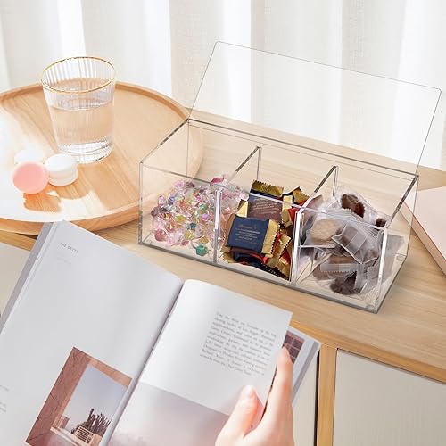Miniatura 9 de ELLDOO Organizador de cápsulas de café de acrílico con tapa, bolsas de té de 3 compartimentos para paquetes de azúcar para el hogar, cafetería, bar,