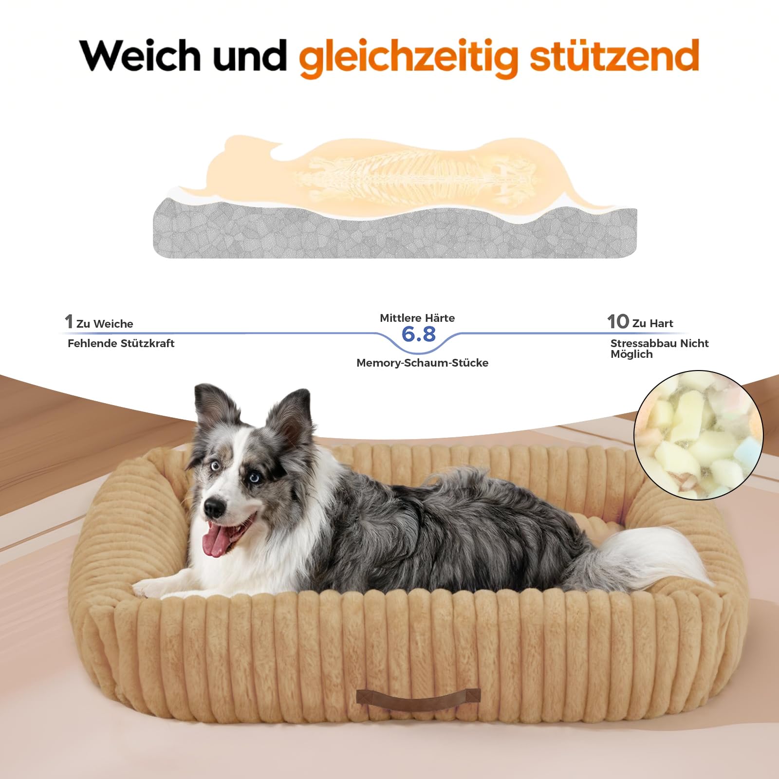 Upvilla Luxusweicher Hundekorb, Super Weiches hundebett Grosse Hunde, 4-seitiges Nackenkissen, Abnehmbare Waschbare Hundematte, Hundesofa mit Griffen, Haustierbett (Warmsand, 109 * 76 * 20cm)