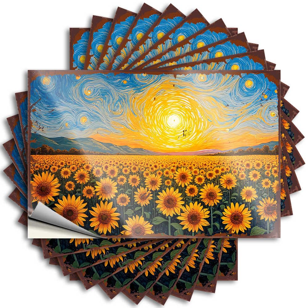 Pool Stuff, Quote Motorcross Water Sunflower Field Under Whirling Starry Sky | Neutral Waterproof Vinyl Stickers(8X12CM)