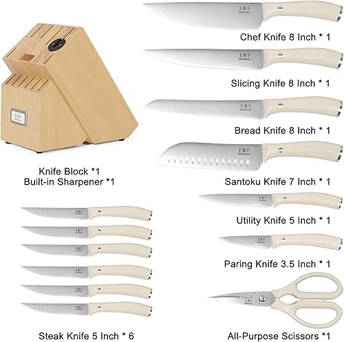 Miniatura 3 de Juego de cuchillos de cocina profesional, juego de bloques de cuchillos de chef de acero inoxidable alemán, hoja afilada, mango ergonómico cómodo,