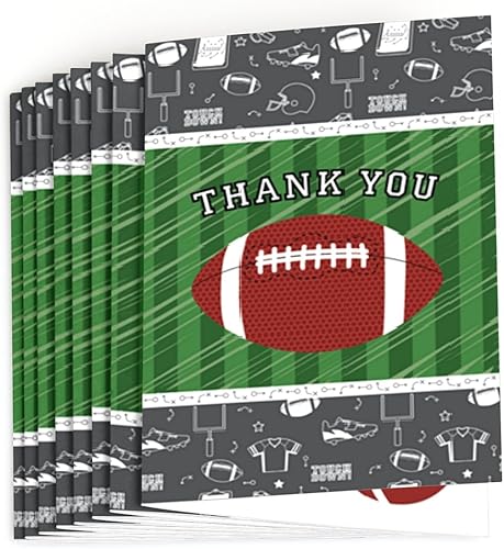 Big Dot of Happiness End Zone - Fútbol - Baby Shower o cumpleaños tarjetas de agradecimiento (8 unidades)