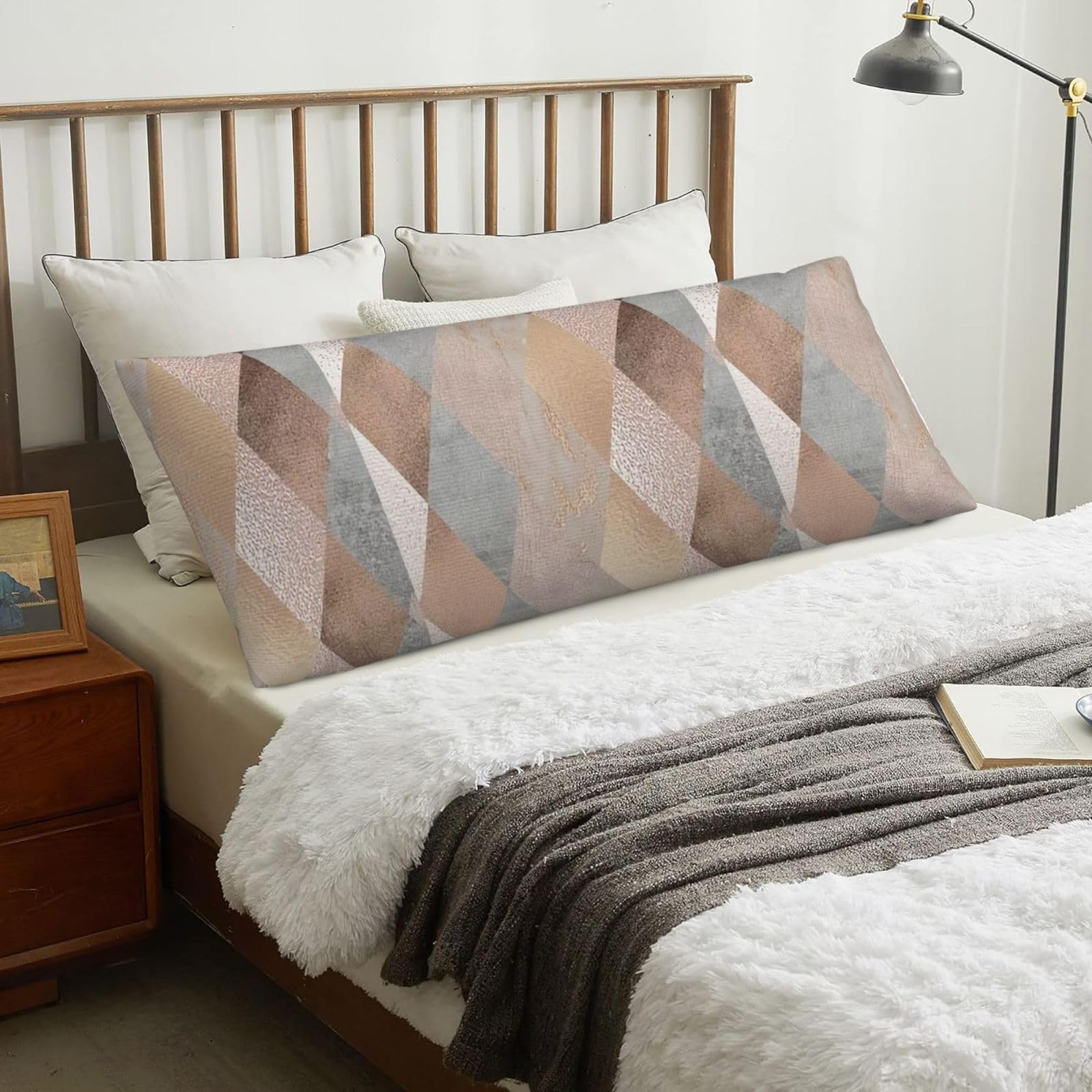 Copper And Blush Rose Gold Marble Argyle, Body Pillow Cover with Zipper,Long Body Pillowcase 20 x 60 in