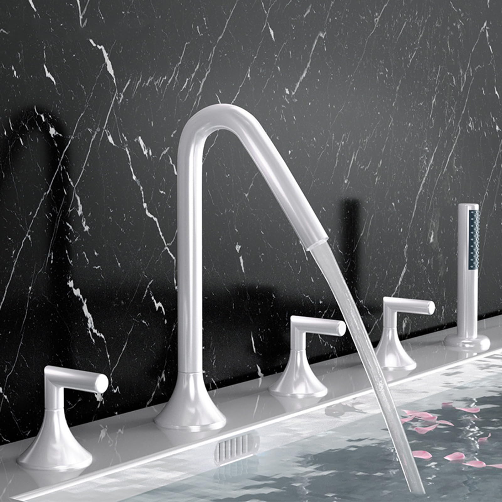 BHGFYXBS Bath Shower Mixer Tap Gold Bathtub Hand Shower Tap Set Bathroom 5 Hole Tub Mixer Faucets 360 Degree Rotating Bath Taps,White