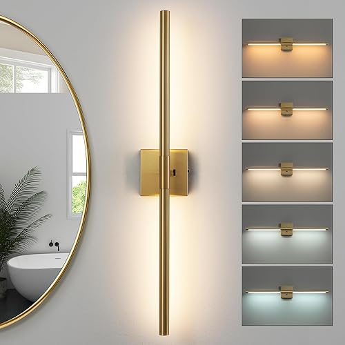 Lámparas de tocador doradas para baño sobre espejo de 30 pulgadas, apliques de baño LED IP44 5CCT ajustables Morden para pinturas (atenuador