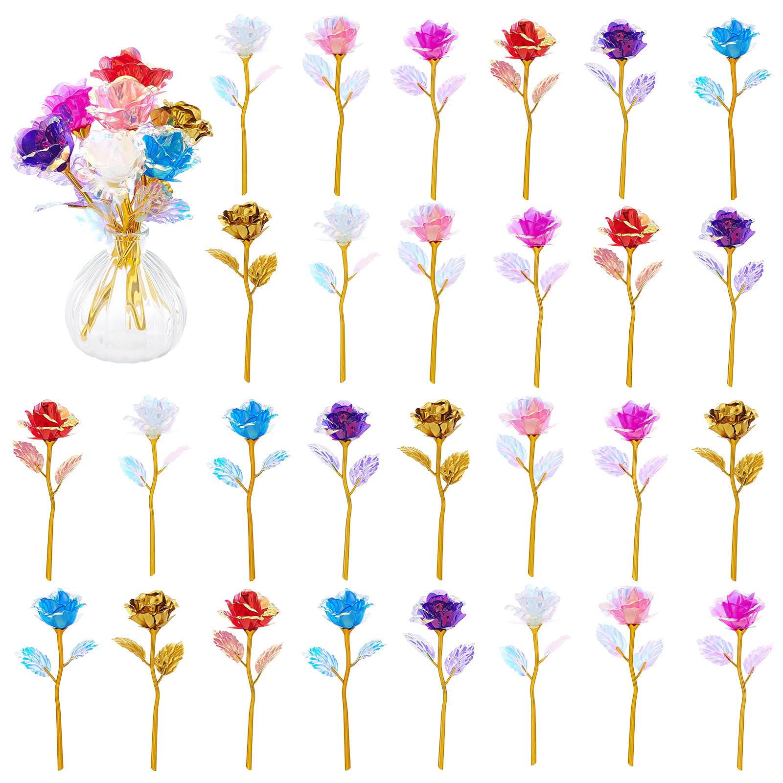 Roses galaxies artificielles en plastique (lot de 35 fleurs) pour décoration