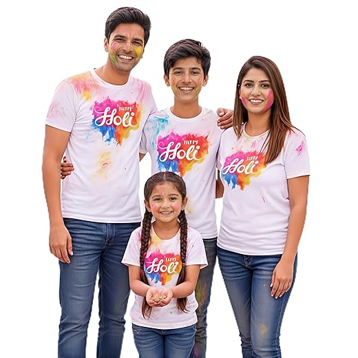 Unisex Dryfit Happy Holi Print Holi T-Shirt for Men Women Couple Kids Adult Boy Girl Family| Combo T-Shirt for Entire Family-Pack of 1 Tshirt