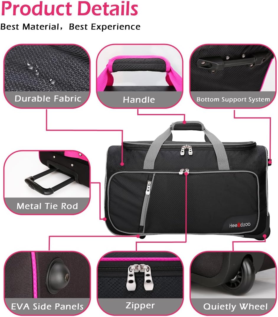 Dance Bag With Garment Rack,23inch Dance Competition Garment Bags with Clothes rack,Suitcase,Rolling duffle For Travel, Wheeled Drop-Bottom Upright Luggage Closet Suitcase (Pink