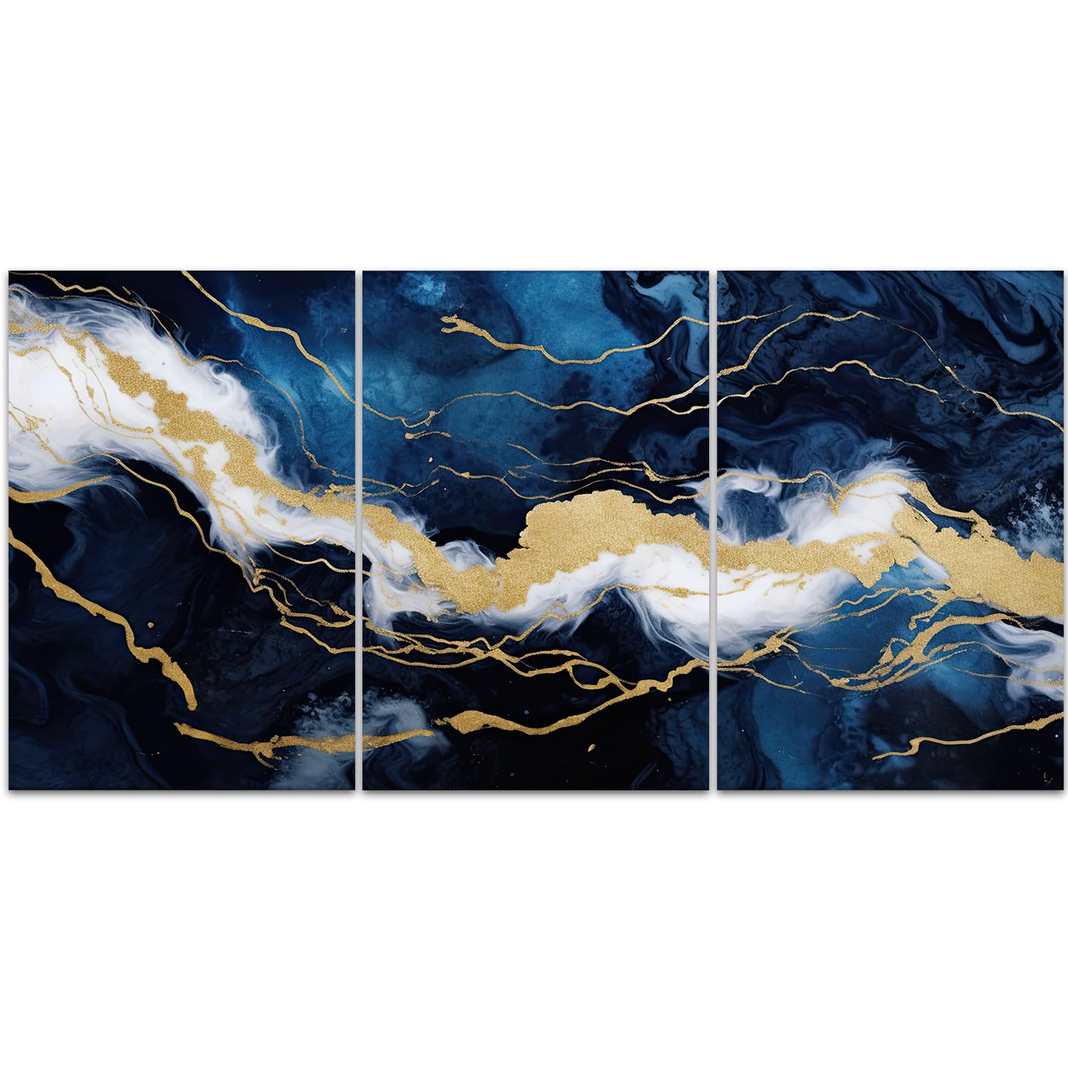 GLOKAKA Modern 3 Panel Marble Texture Canvas Wall Art Abstract Gold and ...