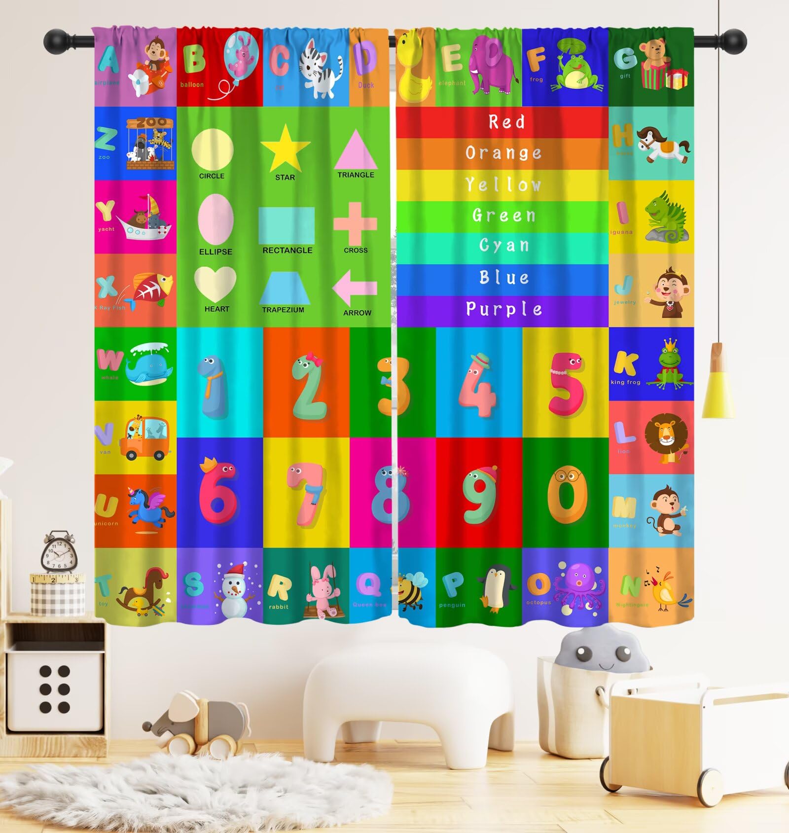 LOMADIA Cartoon Alphabet ABC Kids Curtains,Child Educational Learning Blackout Curtain, Colorful Animals Window Treatments Drapes for Nursery Boys Girls Bedroom Decor 42