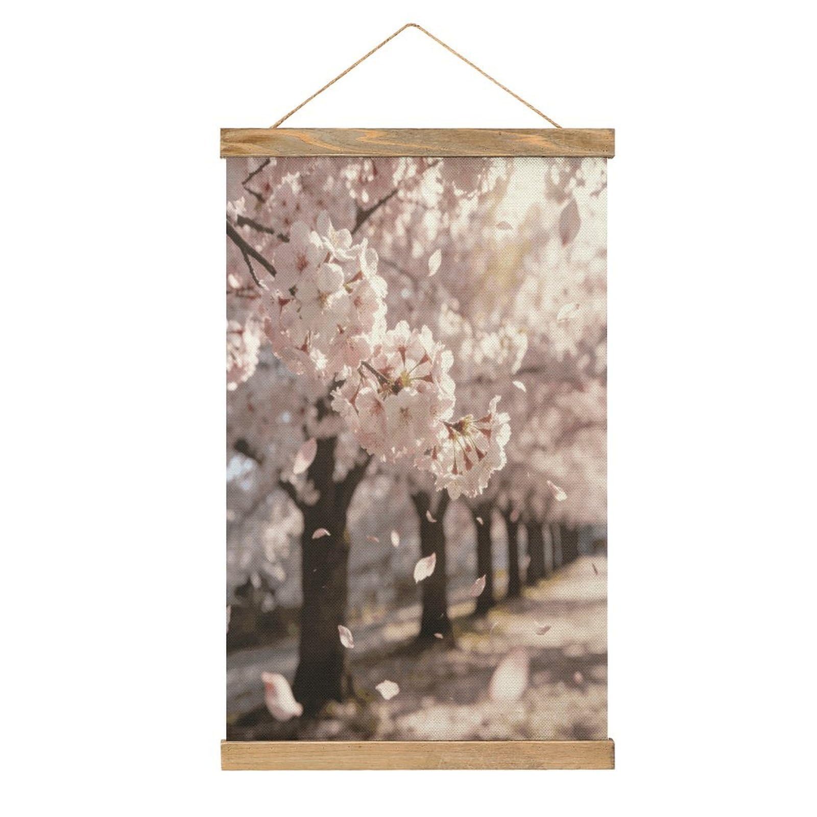VstaDank Japanese Cherry Blossom Poster with Wooden Frame Hanger Art Painting Wall Decor Poster Wall Hanging Wooden Frame 13x20 Wood Poster Hanger for Photo Picture Art Canvas Print Artwork