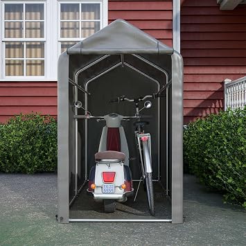 BIRCHTREE 1.8M*1M Garden Waterproof Anti-UV Bike Storage Tent Bicycle Motorcycle Shed Shelter Outdoor Backyard Steel Frame PE Cover Zipper Door Small Grey