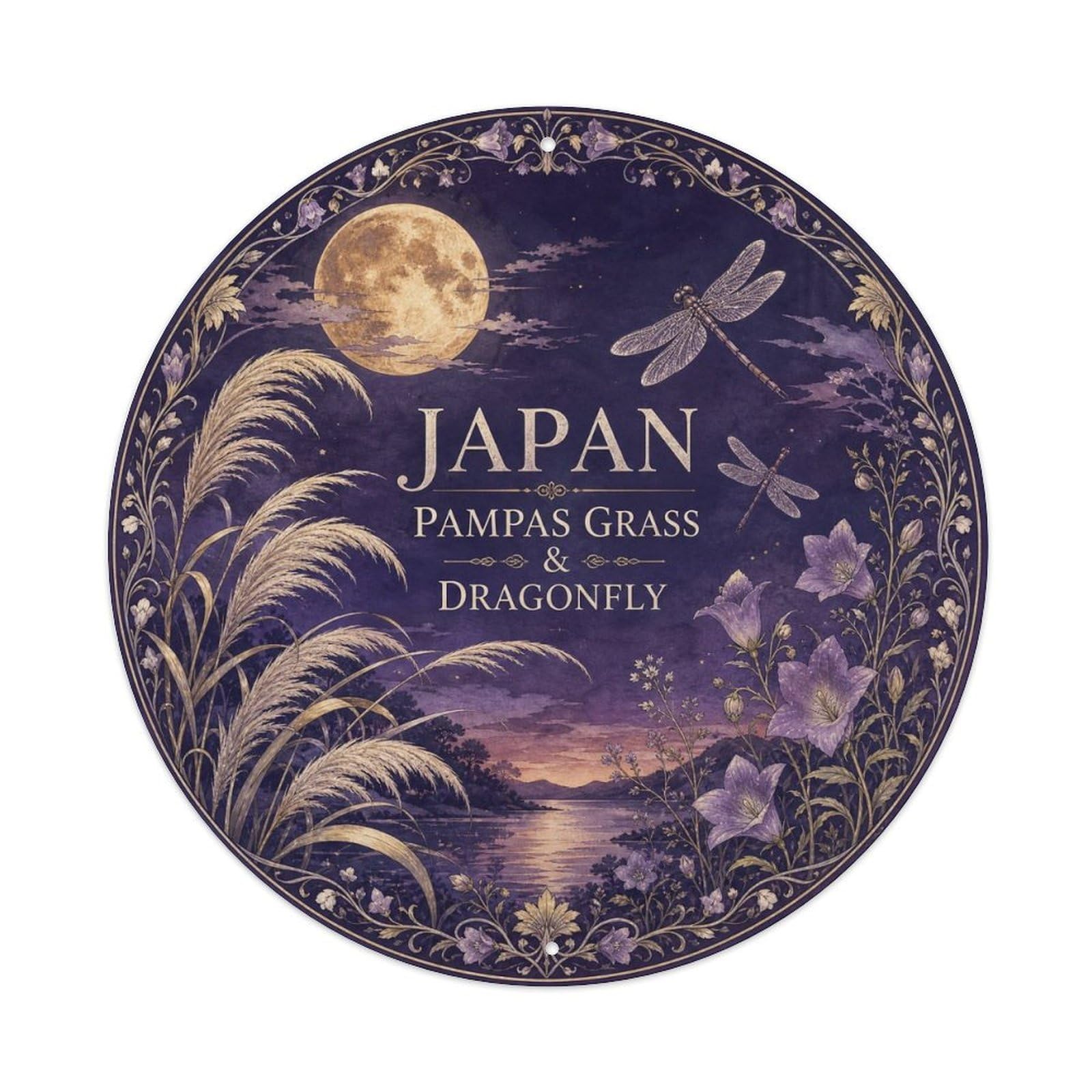 Olyhtr 8X8inch Classic Style Taisho Japan Pampas Grass Dragonfly Ceramic Metal Tin Sign