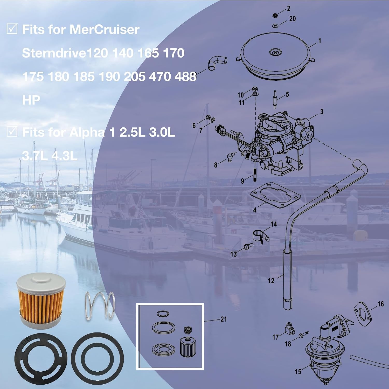 8M0046752 Fuel Filter Kit for MerCruiser Sterndrive 4 Cyl 6 Cyl 2.5 3.0 3.7 4.3 L Inboard Engines 35-803897Q1 18-7784