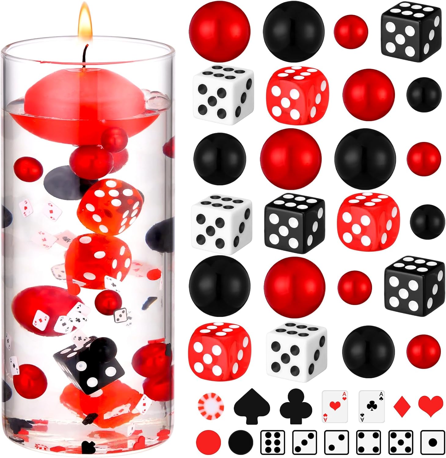 Seenelling 660 Pcs Casino Theme Vase Fillers for Centerpieces Include Dice Pearls Mini Playing Cards Casino Party Decorations Las Vegas Night Table Floating Dice for Wedding Birthday Events