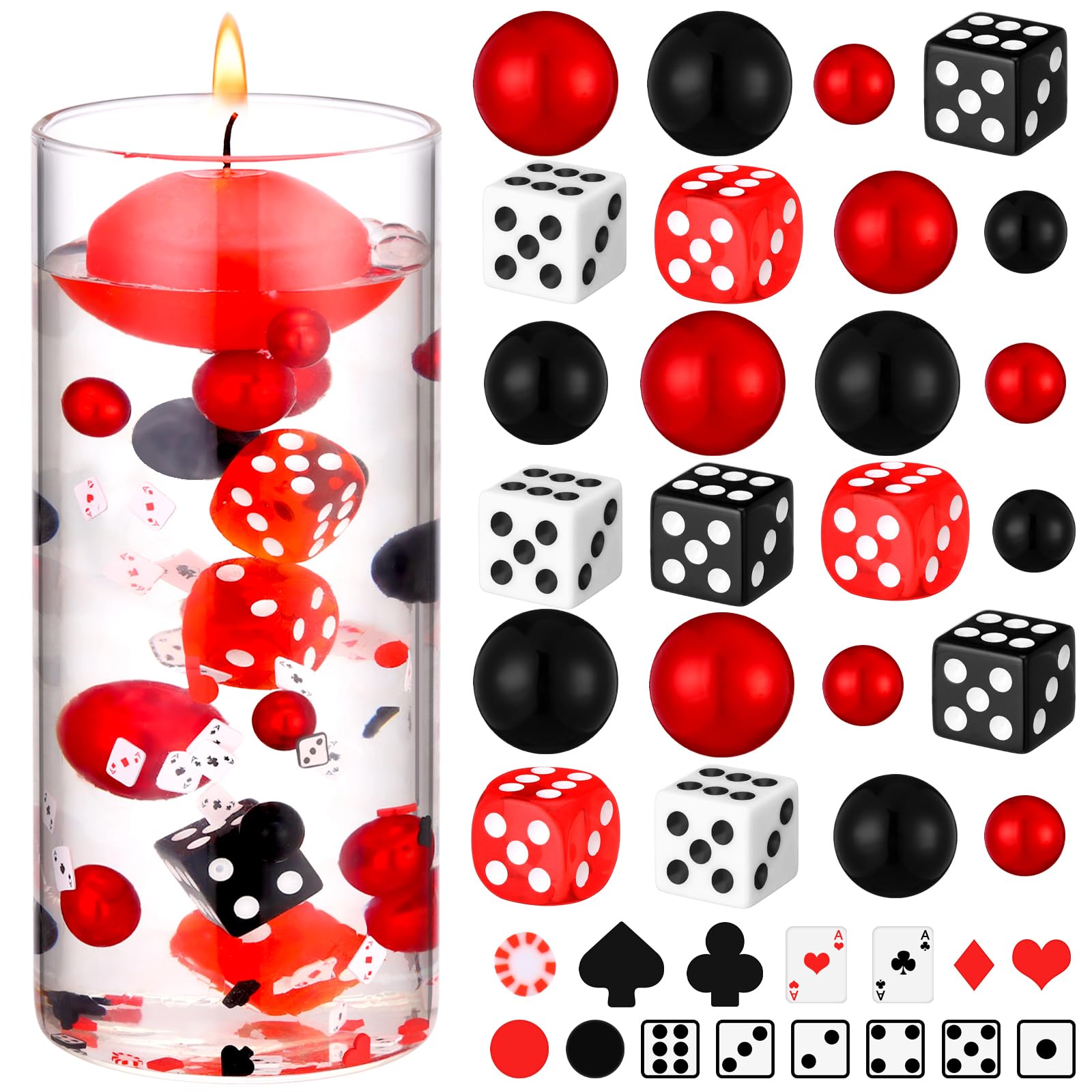 330 Pcs Casino Theme Vase Fillers for Centerpieces Include Dice Pearls Mini Playing Cards Casino Party Decorations Las Vegas Night Table Floating Dice for Wedding Birthday Events