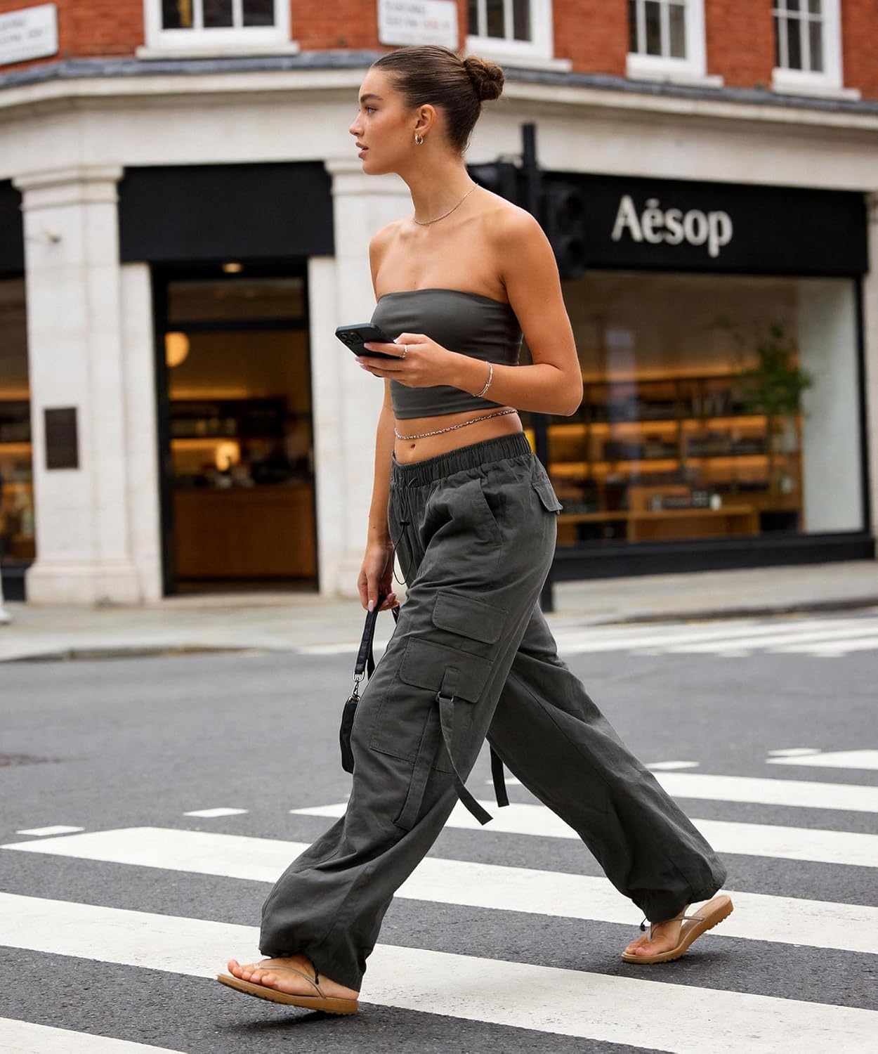 Bakyarder Women Y2K Cargo Pants, Wide Leg Baggy Pants,Lightweight Hip Hop Pants Streetwear with Drawstring - Image 4