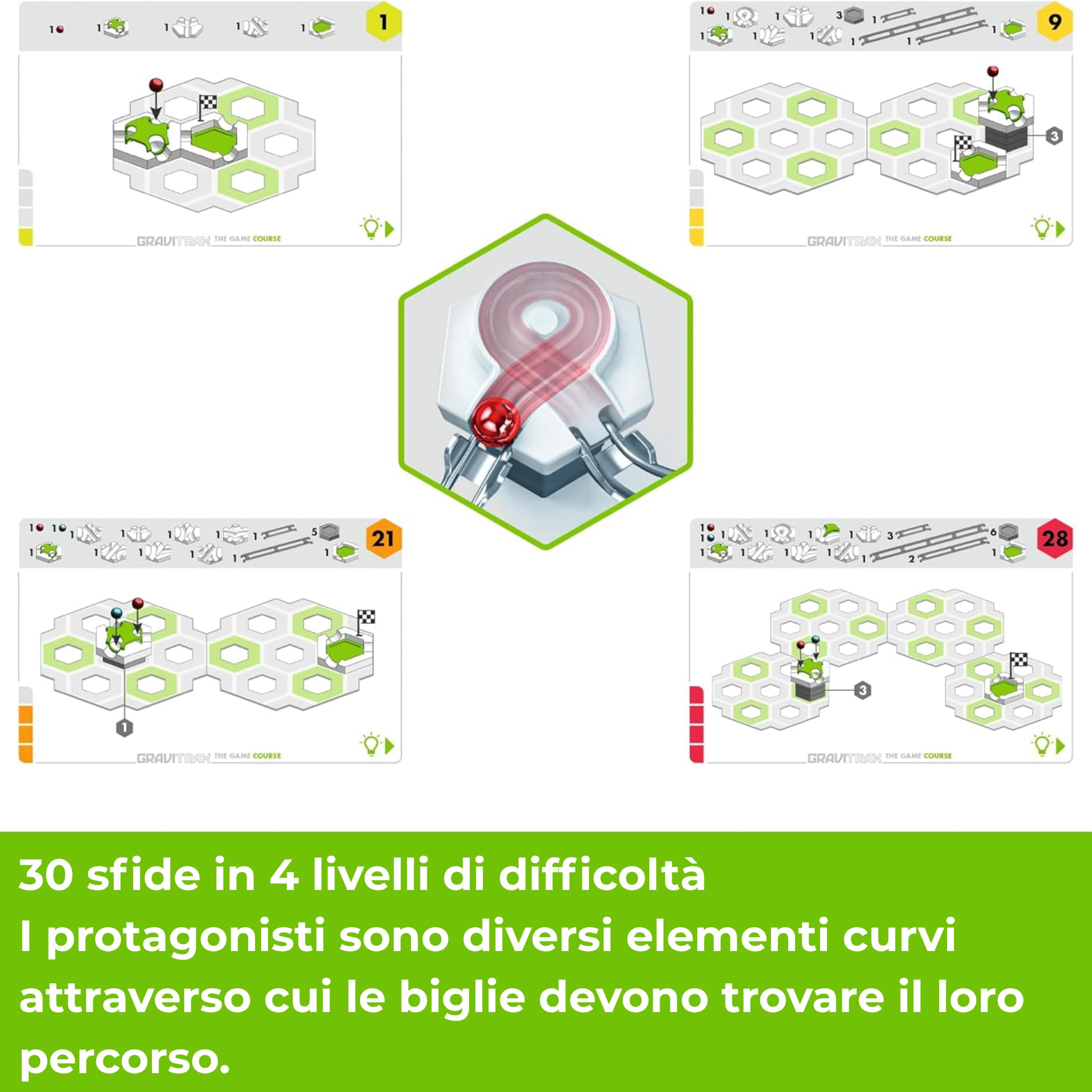 Ravensburger - GraviTrax The Game Course, Pista biglie 29 pezzi, Gioco di logica, 30 carte sfida multilivello, Costruire circuiti, Rompicapo STEM 8+ anni e adulti, Compatibile con tutti i GraviTrax
